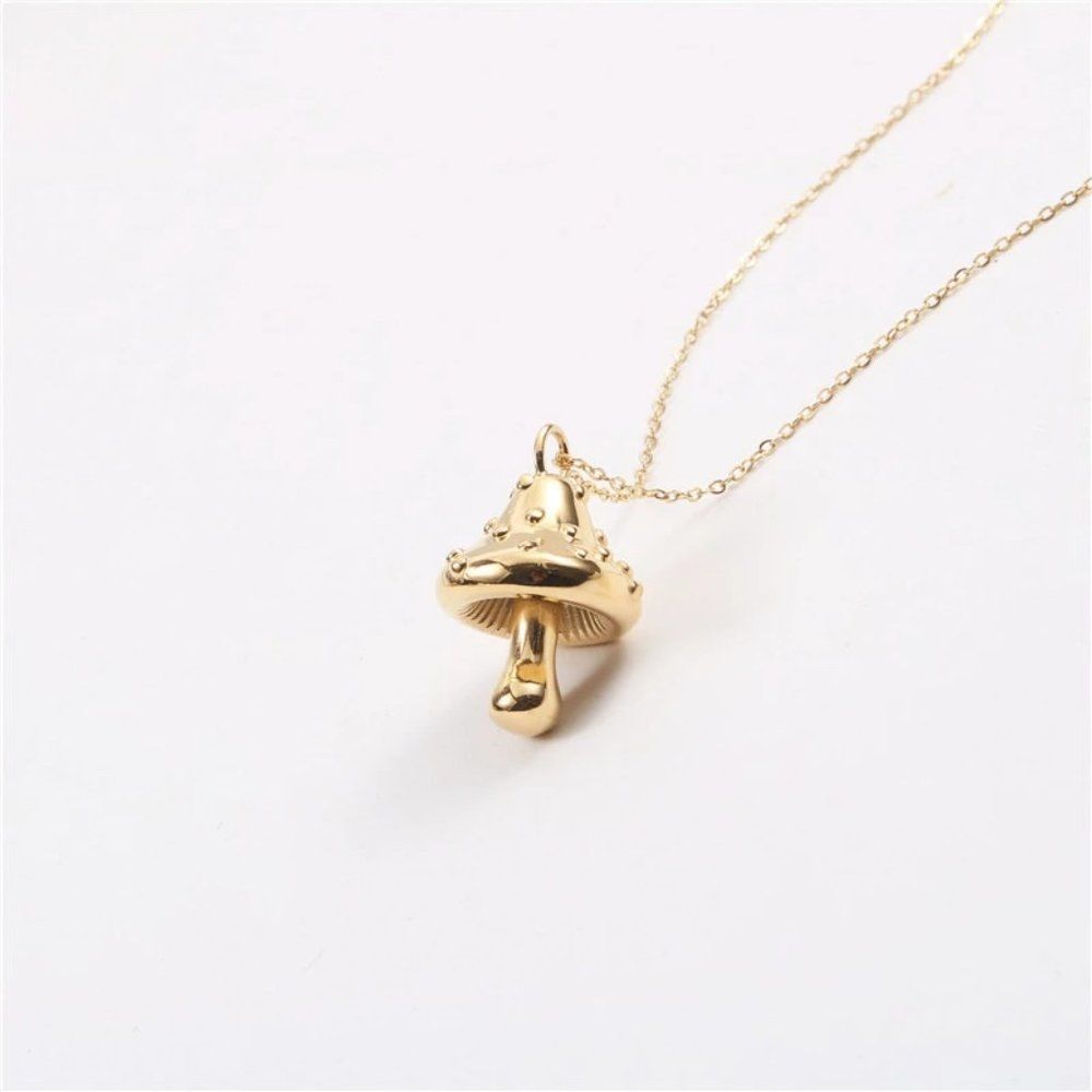 18K Gold Plated Mushroom Pendant Chain Necklace Christmas Gift For Her - Picture 4 of 6